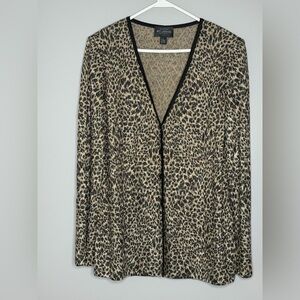 St. John Boutiques Women’s Medium Leopard Knit Metallic Cardigan Sweater Luxury